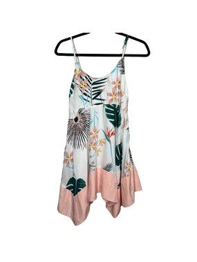 Hommage Womens Small Tropical Floral Handkerchief Hem Sundress Sleeveless